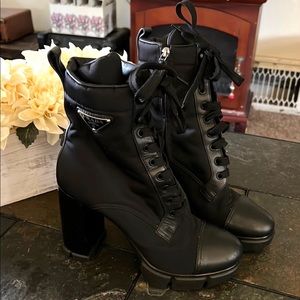 Black Leather nylon Prada boots